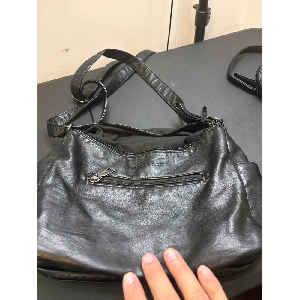 Volganik Rock Black Vegan Leather Crossbody Bag Multi Pocket Shoulder Purse‎